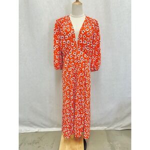 Rue Stiic Floral Orange Kali Maxi Dress Womens Size Large Boho Resortwear